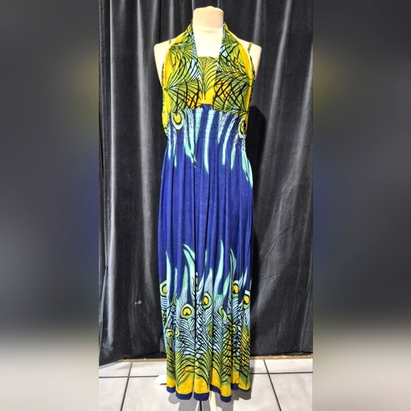 Danny & Nicole Dresses & Skirts - Elegant Blue and Yellow Halter Maxi Dress